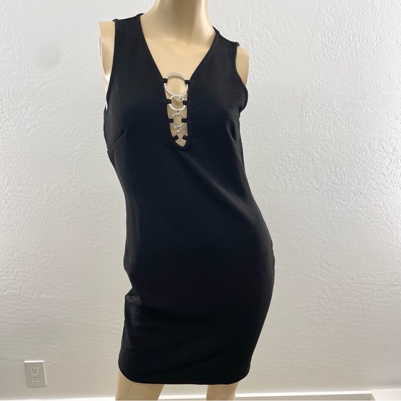 Hausof Pixie- black body con mini with silver ring chain- vintage 60s vibe- L - Picture 4 of 14